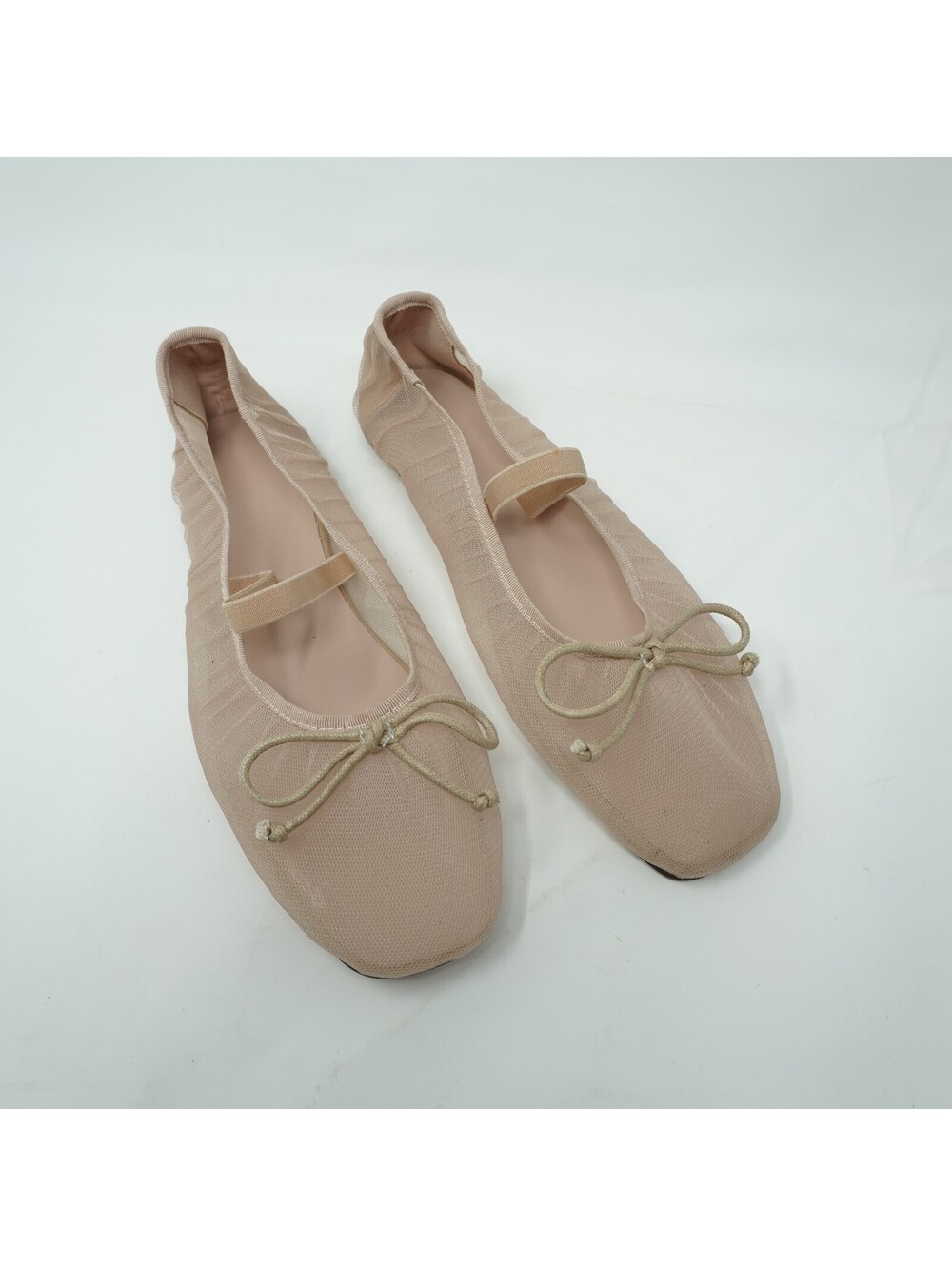 NEW Beige Ballet Flats with Bow Accent and Elastic Strap